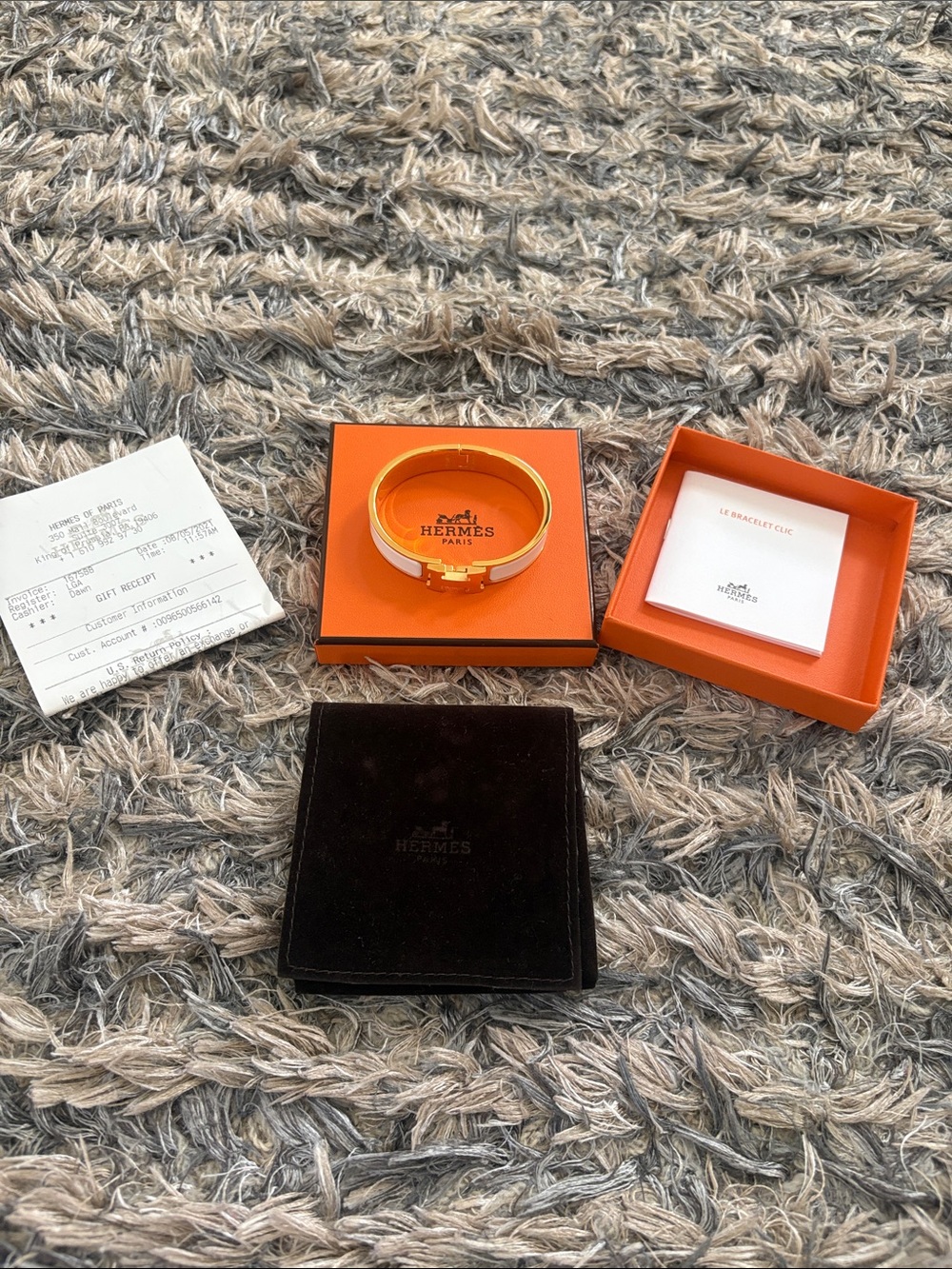 New Hermès Clic H Enamel Bracelet in Gold & White